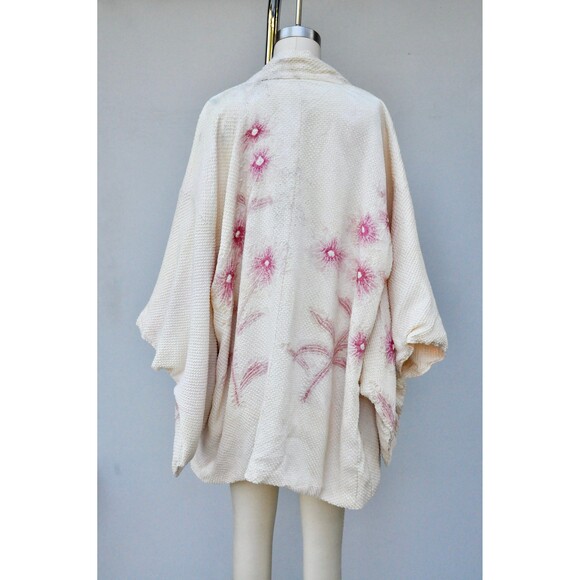Textured Crinkled Silk Kimono Floral Reversible Haori Robe Duster Bed Jacket - Picture 7 of 9
